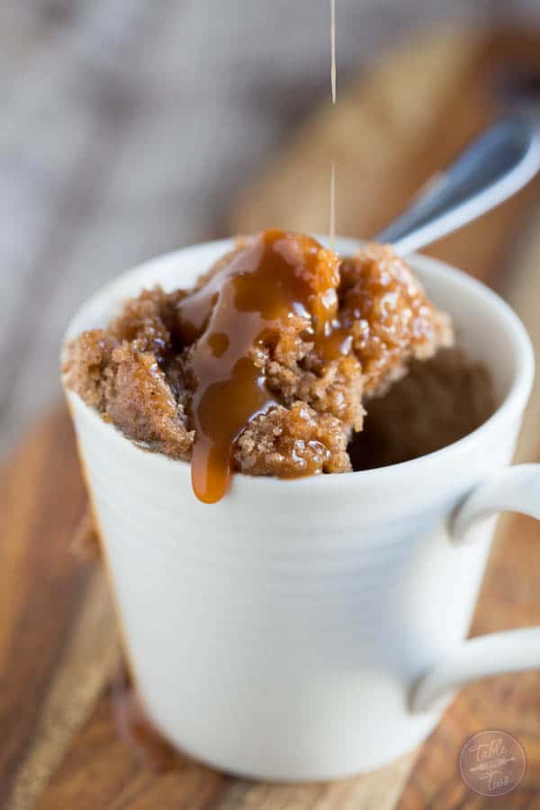 Celebrate apple season with this salted caramel apple spice mug cake! Less than 5 minutes gets you a single serving cake to satisfy that sweet tooth!