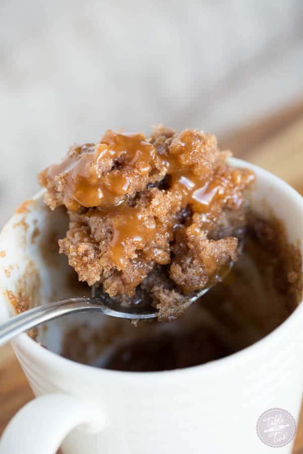 Celebrate apple season with this salted caramel apple spice mug cake! Less than 5 minutes gets you a single serving cake to satisfy that sweet tooth!