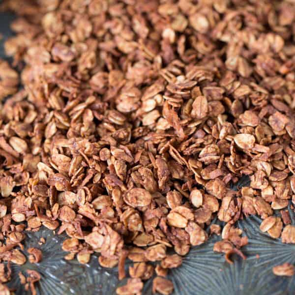 Chocolate coconut granola combines two of the most delicious flavors! The perfect topping for your morning yogurt!