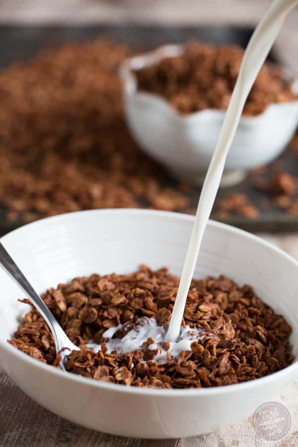 Chocolate coconut granola combines two of the most delicious flavors! The perfect cereal for your mornings!