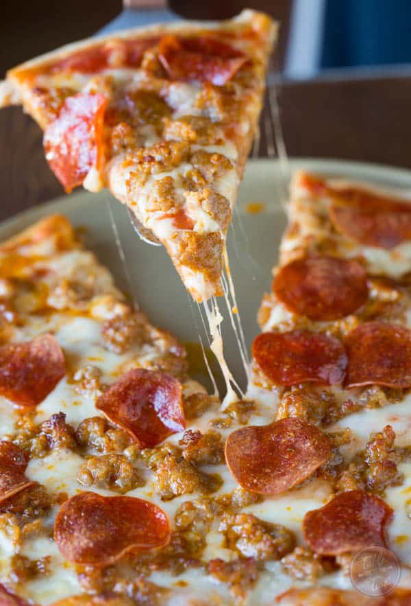 Spicy sausage and pepperoni pizza is so much better made at home than getting delivery! You'll thank me later.