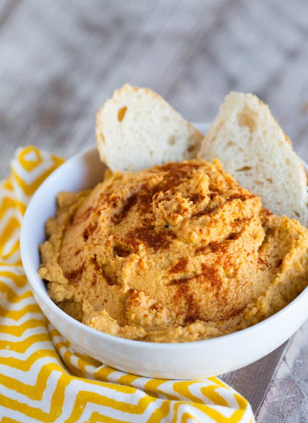 Spiced pumpkin hummus is a great seasonal dip for snack time!