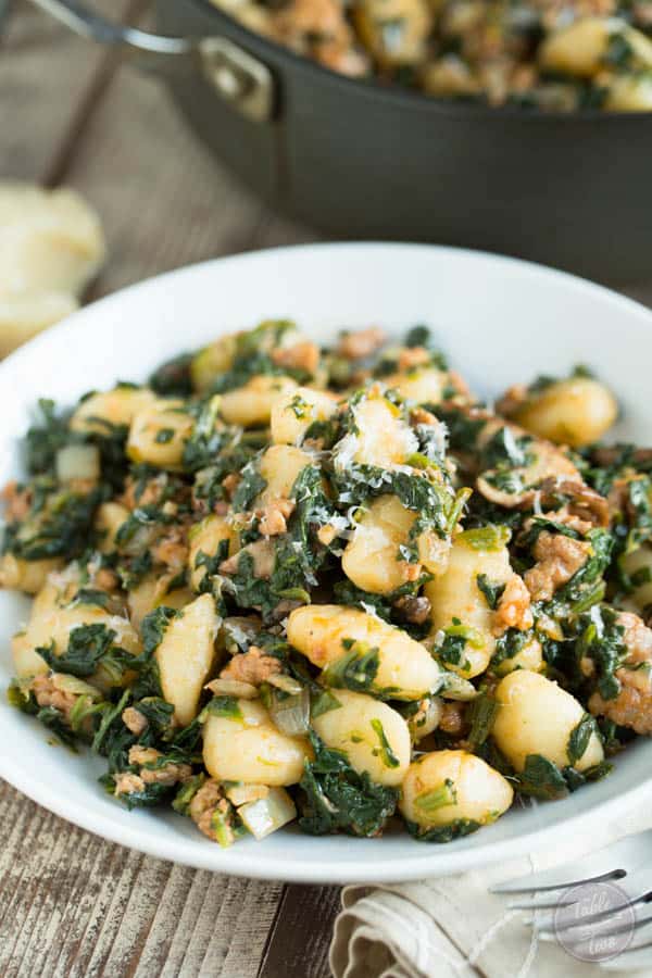 This 15-minute spicy sausage, spinach, and mushroom gnocchi is SO flavorful and incredibly easy to whip up that you'll want it on your dinner table multiple times a week!