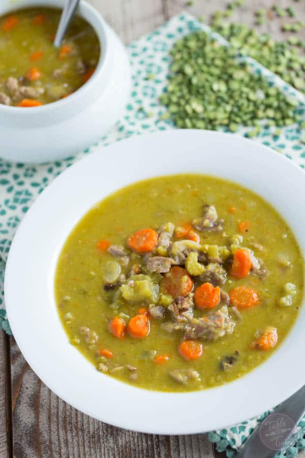 Traditional split pea soup has nothing on this slow cooker smokey ham and split pea soup! It's seriously got the most amazing smokey flavor and so easy to throw together!