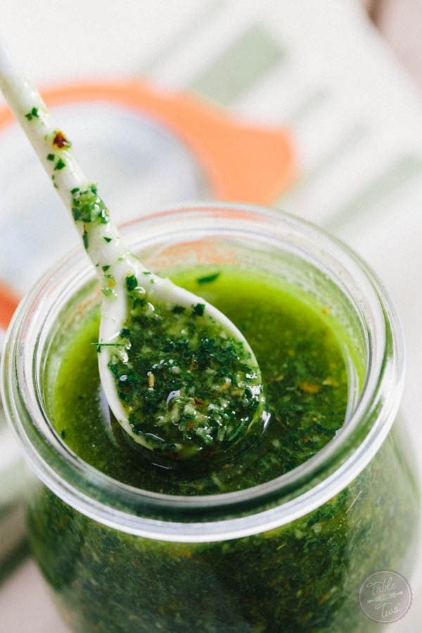 Chimichurri sauce is the perfect addition to any meats or veggie dishes! Easy to make so there's no need for the store-bought stuff!