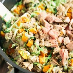 Whether you have ingredients going bad in the fridge or you're looking for a quick and easy meal, make this kitchen sink paleo hash for a satisfying and filling meal that is healthy and paleo-friendly!