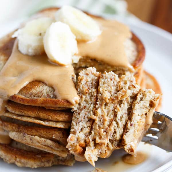 Paleo cashew butter pancakes for two are perfectly portioned for two. They make the best weekend brunch item or a quick weekday breakfast!