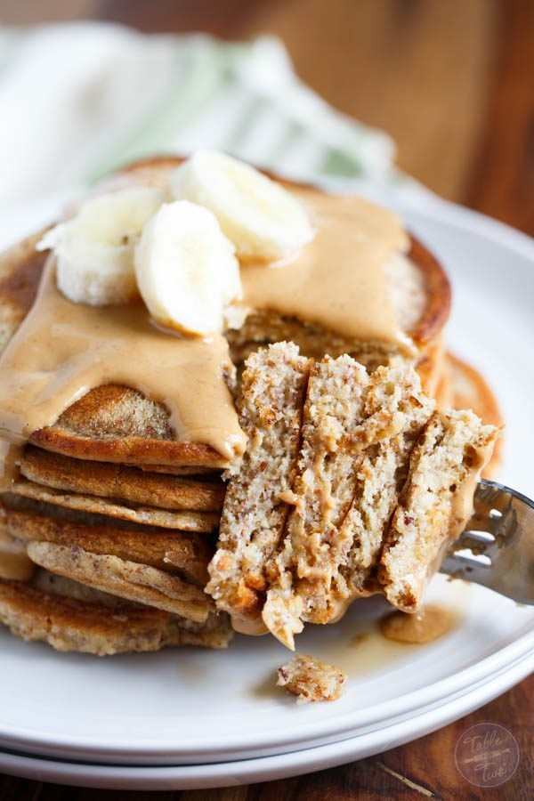 Paleo cashew butter pancakes for two are perfectly portioned for two. They make the best weekend brunch item or a quick weekday breakfast!