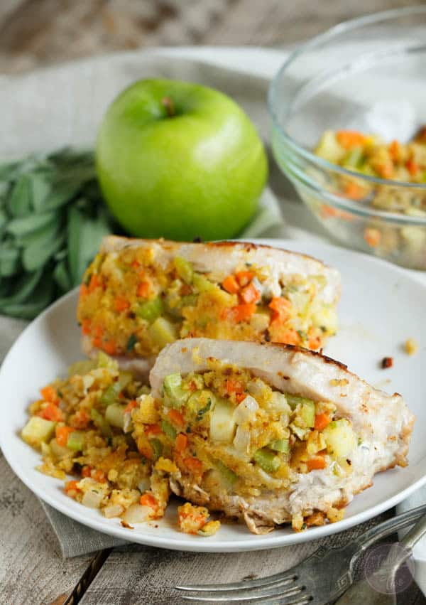 These apple sage cornbread stuffed pork chops are going to be a date-night favorite in your household. It's perfectly portioned for two! Make it a date-night in and make this wonderful dish that is sure to keep your bellies full!