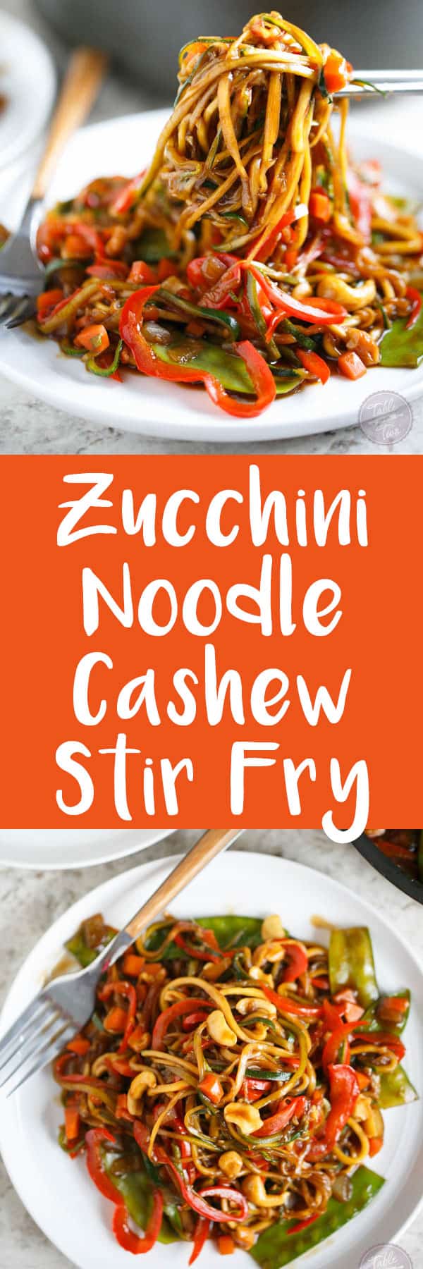 This easy zucchini noodle cashew stir fry made with The Inspiralizer will have you licking your plate clean! Dinner comes together in less than 30 minutes and you'll want to put this sauce on every meal! #inspiralizer