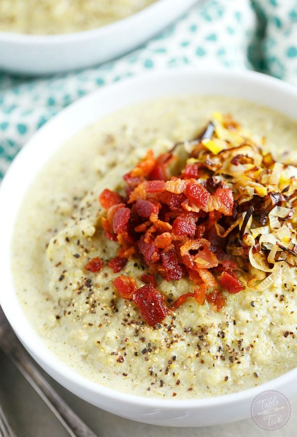 This simple roasted broccoli and cauliflower soup with crispy leeks and bacon will be your new favorite soup to warm you right up! So much flavor and it could not be simpler to make!