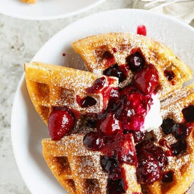 You'll never make waffles any other way again after you've tried these yeasted berry waffles. The yeasted waffles are ultra light, crispy, & even custardy! You will want to make a giant batch of this mix for future brunches!