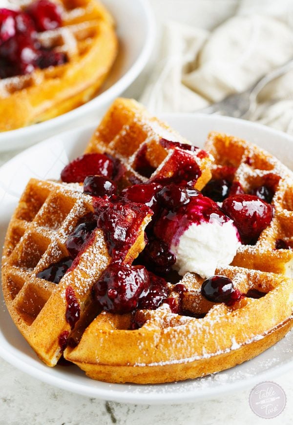 You'll never make waffles any other way again after you've tried these yeasted berry waffles. The yeasted waffles are ultra light, crispy, & even custardy! You will want to make a giant batch of this mix for future brunches!