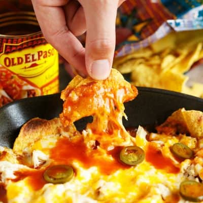 Cheesy, easy, spicy, and perfect for the big game! You might need to make an extra skillet of these! #sponsored #oldelpaso