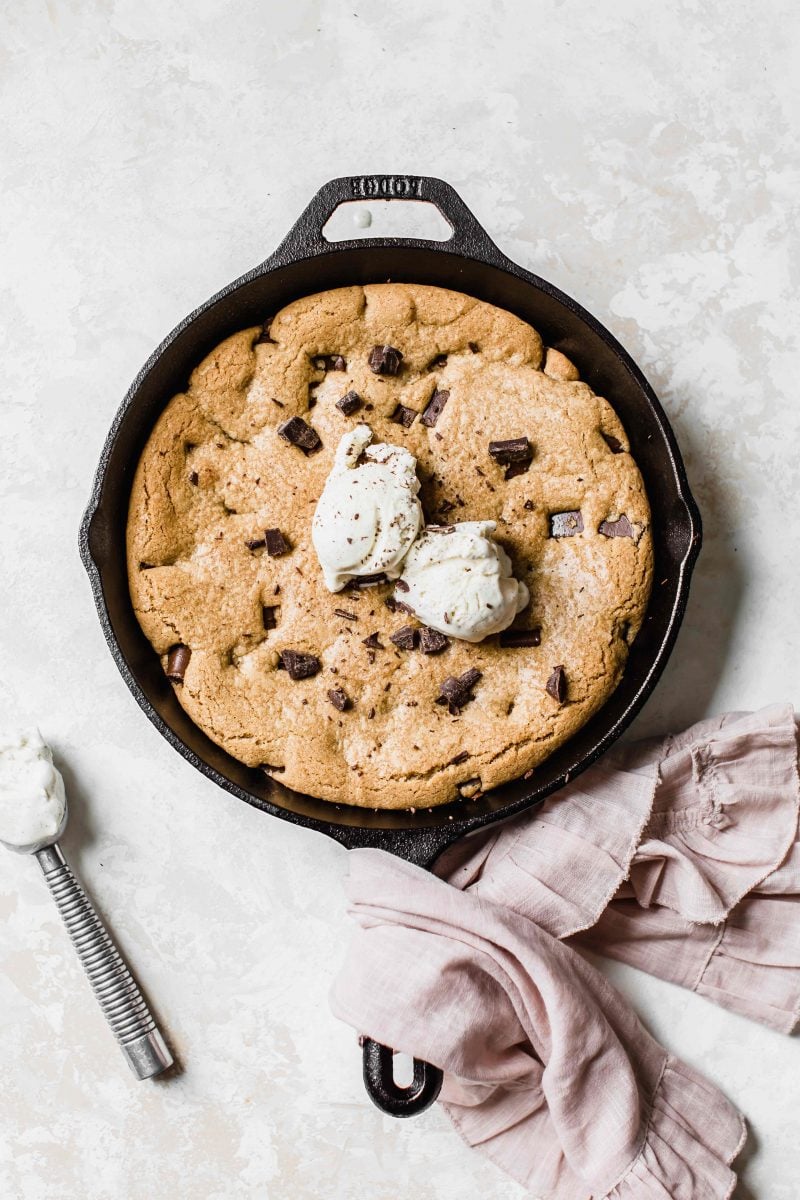 The trifecta of all cookies! Coconutty, chocolatey, soft, chewy, and crispy. All in a skillet!