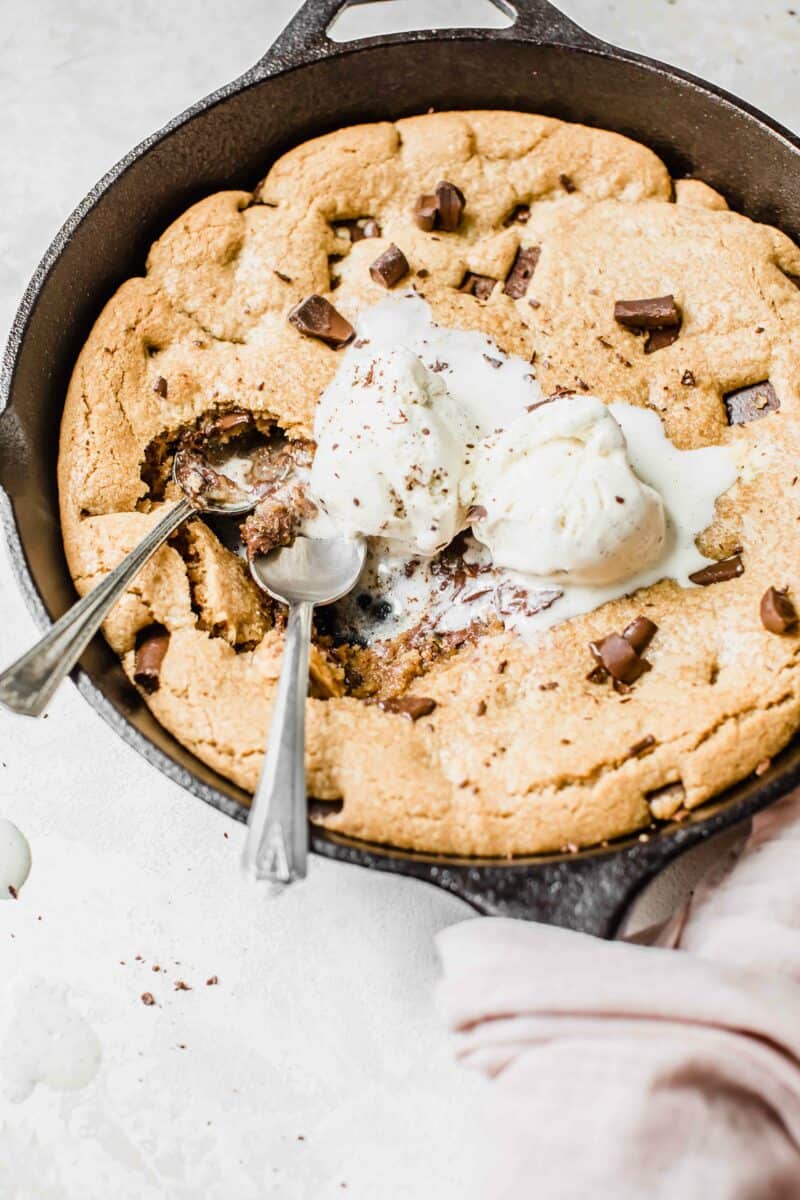 The trifecta of all cookies! Coconutty, chocolatey, soft, chewy, and crispy. All in a skillet!