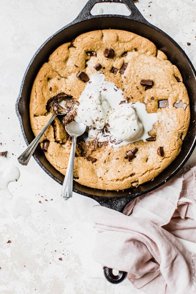 The trifecta of all cookies! Coconutty, chocolatey, soft, chewy, and crispy. All in a skillet!