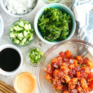 Make your own poke bowl bar with all the fresh toppings you want!