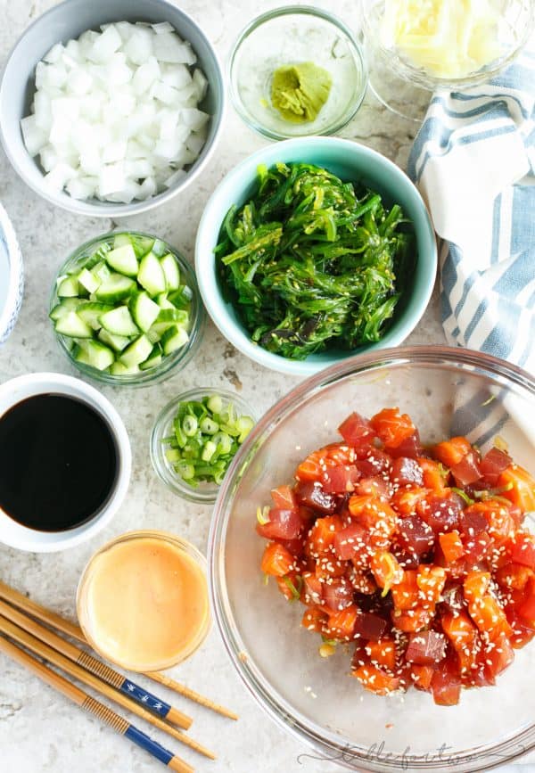 Make your own poke bowl bar with all the fresh toppings you want!