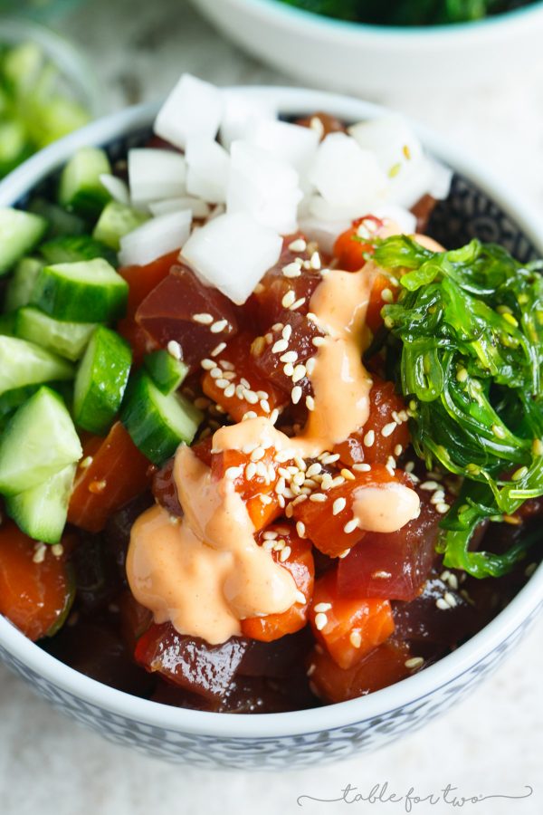 Make your own poke bowl bar with all the fresh toppings you want!
