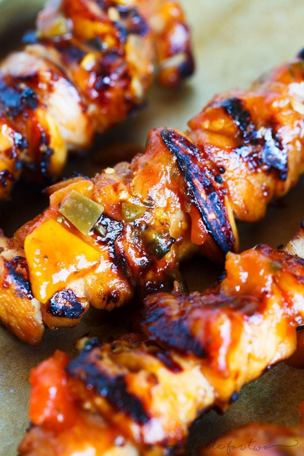 Grilled Teriyaki and Mango Peach Salsa Chicken Kebobs | Table for Two ...