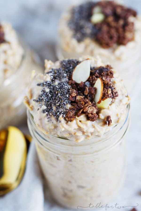 Coconut latte overnight oats is your answer to breakfast! They're so creamy and so incredibly easy to whip up! It takes zero effort and you'll have breakfast ready for you when you wake up.