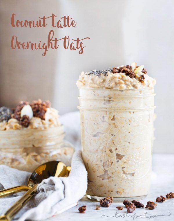 Coconut latte overnight oats is your answer to breakfast! They're so creamy and so incredibly easy to whip up! It takes zero effort and you'll have breakfast ready for you when you wake up.