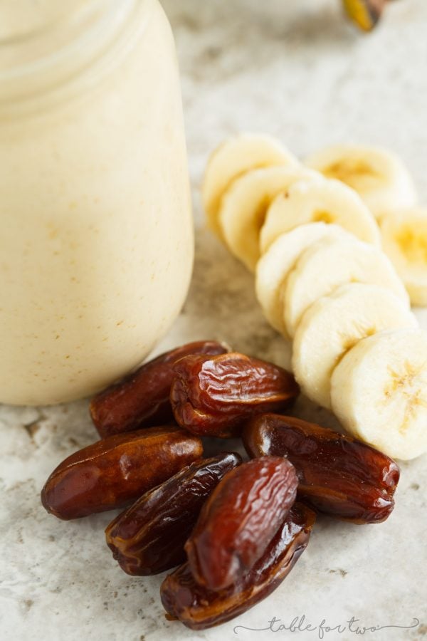 This banana peanut butter & date smoothie is a healthy alternative to curb your sweet tooth! Sweetened naturally with dates, this smoothie is going to be your new favorite "dessert!"