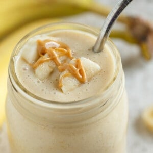 This banana peanut butter & date smoothie is a healthy alternative to curb your sweet tooth! Sweetened naturally with dates, this smoothie is going to be your new favorite "dessert!"