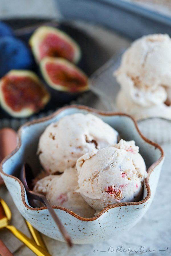 This fig and honey mascarpone ice cream is a beautiful pale pink with the most incredibly rich and creamy texture! The taste is out of this world and a great way to use your figs!