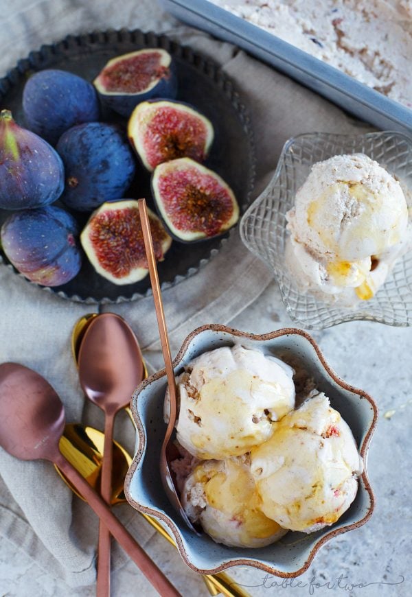 This fig and honey mascarpone ice cream is a beautiful pale pink with the most incredibly rich and creamy texture! The taste is out of this world and a great way to use your figs!