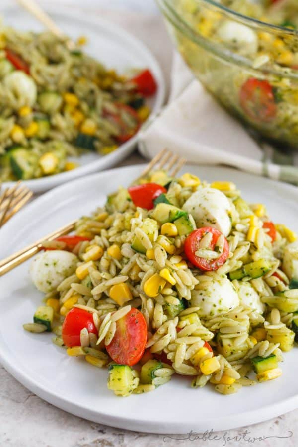 This end of summer pasta salad is a great way to use up the summer's finest ingredients (zucchini, corn, tomatoes, and basil) but realistically, it is great year-round! Easy to put together and it is great served chilled or warm!