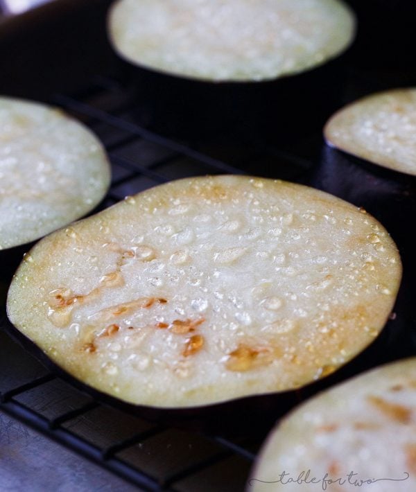 Pulling the moisture out of eggplants prior to making eggplant parmesan is key!