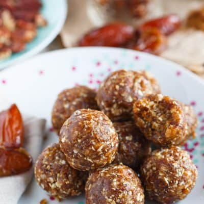 These pumpkin pie energy snack balls are the perfect sweet treat for the season! They're naturally sweetened and will curb any sweet tooth but you won't feel bad about it!