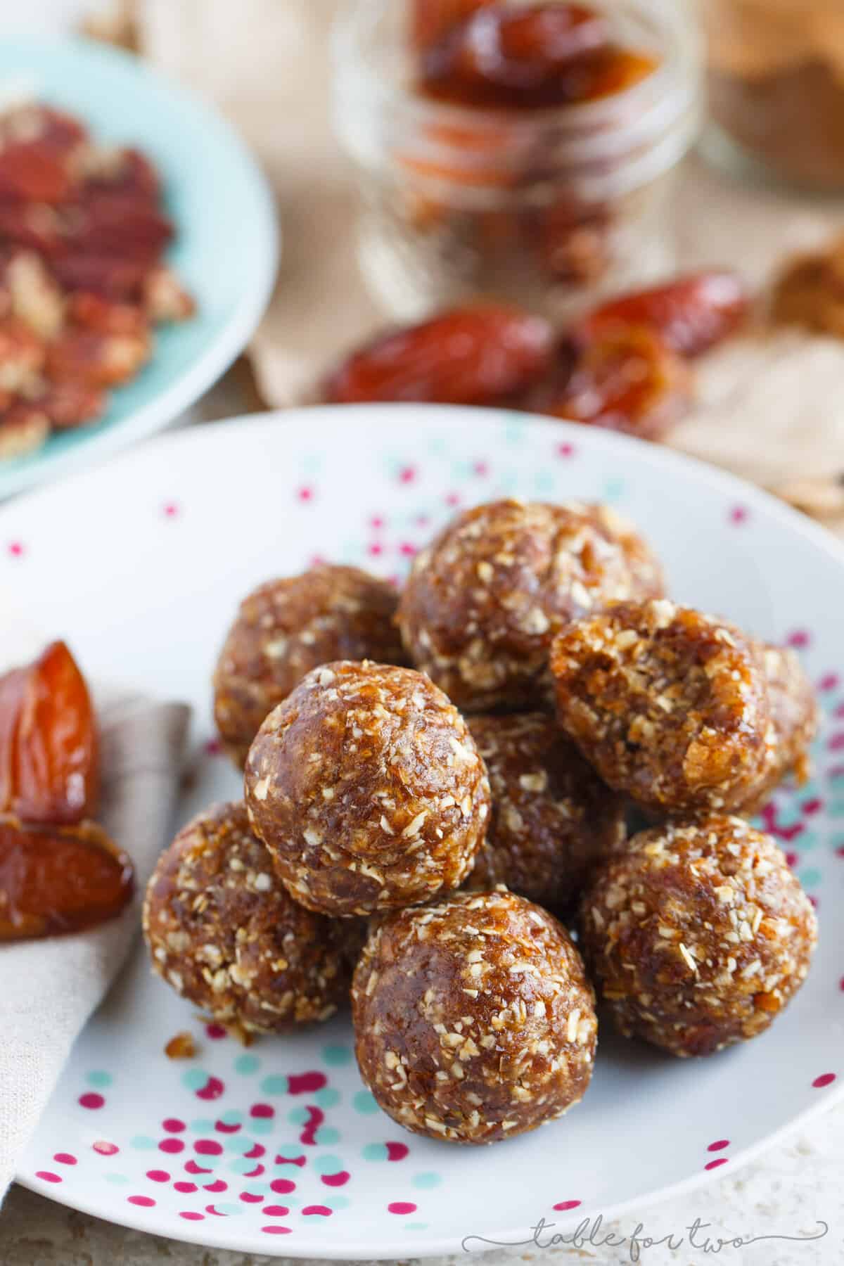 These pumpkin pie energy snack balls are the perfect sweet treat for the season! They're naturally sweetened and will curb any sweet tooth but you won't feel bad about it!