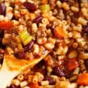 A thick and hearty slow cooker meal. This slow cooker pasta fagioli is full of hearty beef, beans, veggies, and pasta. Makes for great comfort food in the cooler months or for busy weeks that leftovers won't get boring!