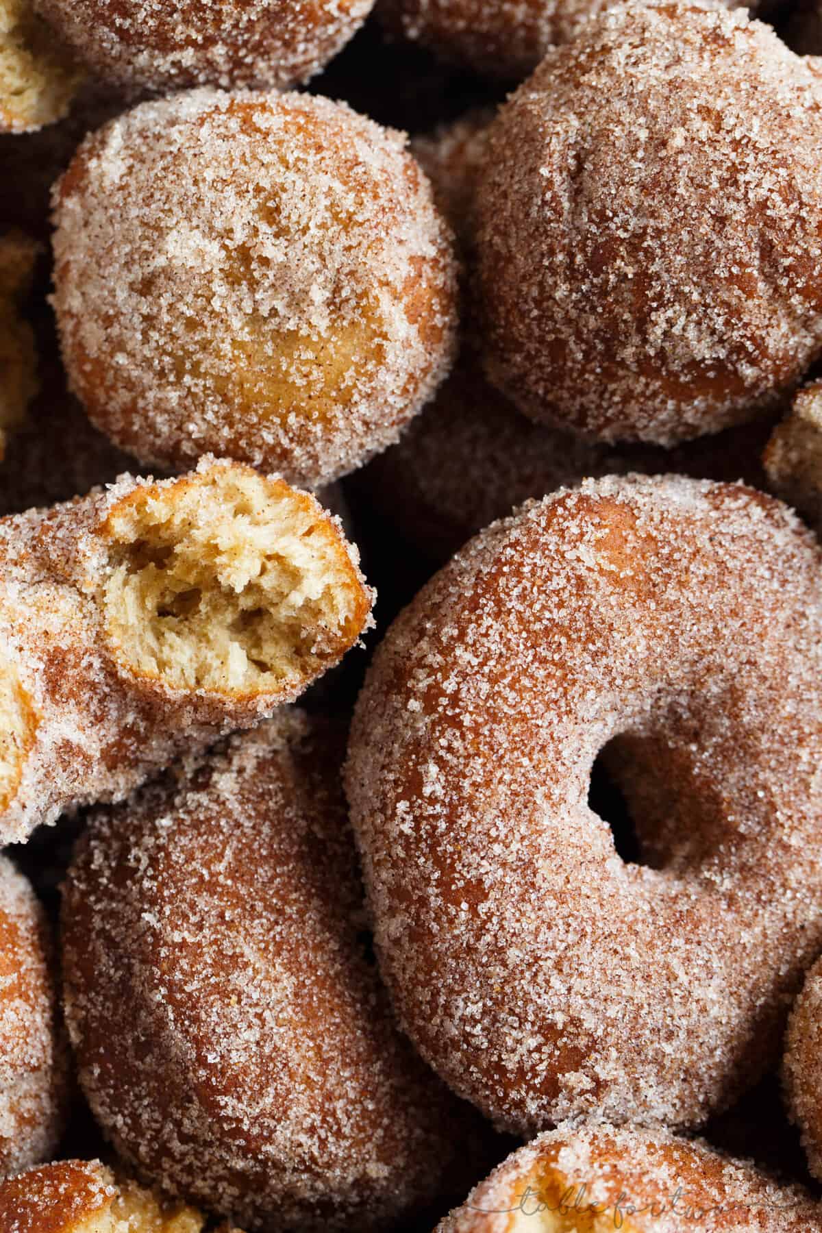 Close-up shot of homemade apple cider doughnuts