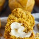 Ditch the dinner rolls and give these pumpkin cornbread muffins a shot! The perfect companion to your dinner table or holiday meal. Warm cornbread muffins slathered in butter are the way to go!