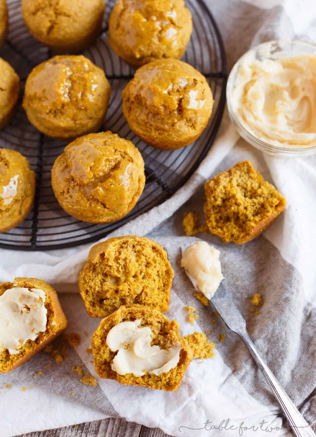 Overhead shot of Pumpkin Cornbread Muffins