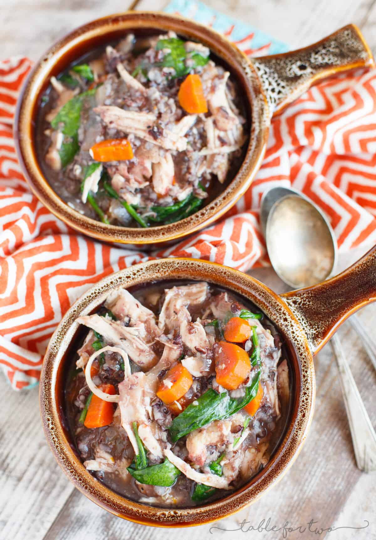 A delicious hearty and comforting slow cooker wild rice stew made with leftover Thanksgiving turkey or any other extra meat that you have leftover! It's a great way to incorporate leftovers in a different way!