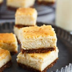 These adorable eggnog cheesecake bites with gingersnap crust are the perfect little addition to your holiday table! These little bites will be gone before you know it!