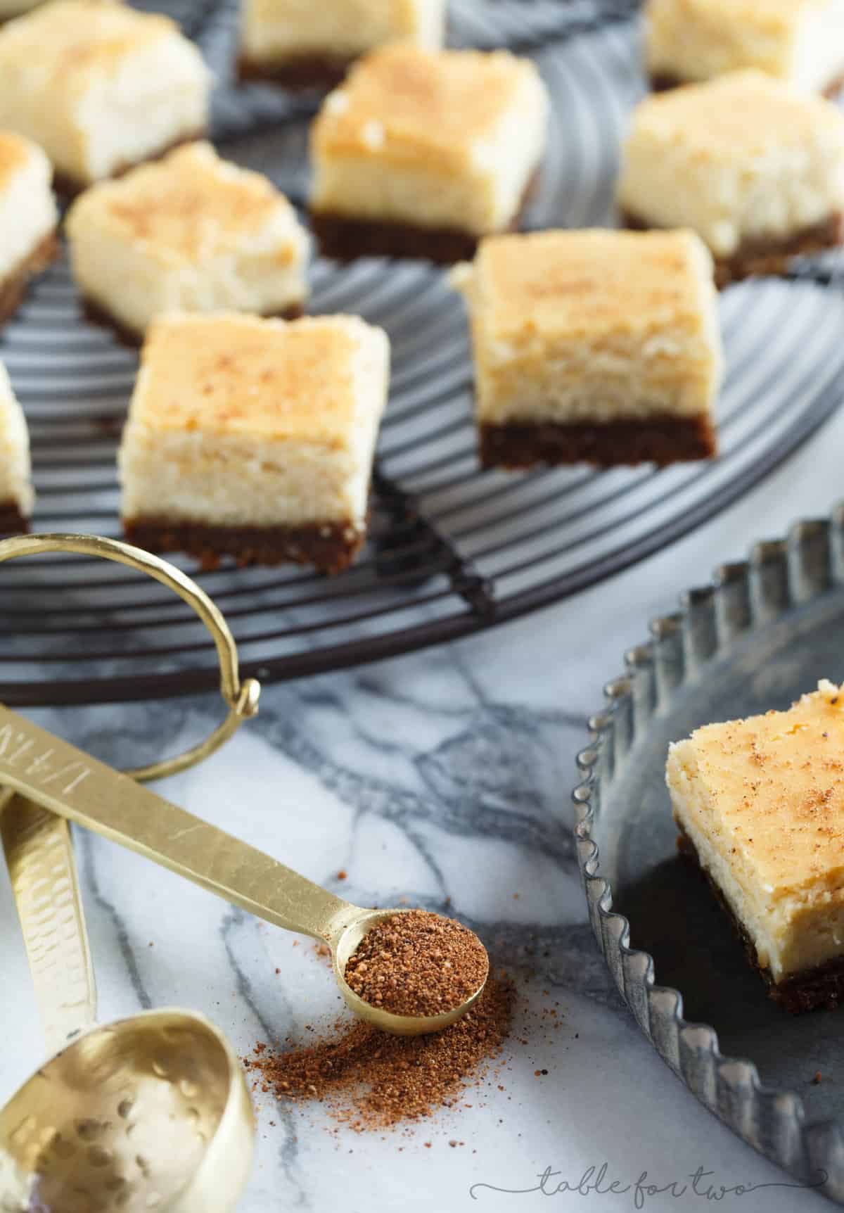 These adorable eggnog cheesecake bites with gingersnap crust are the perfect little addition to your holiday table! These little bites will be gone before you know it!