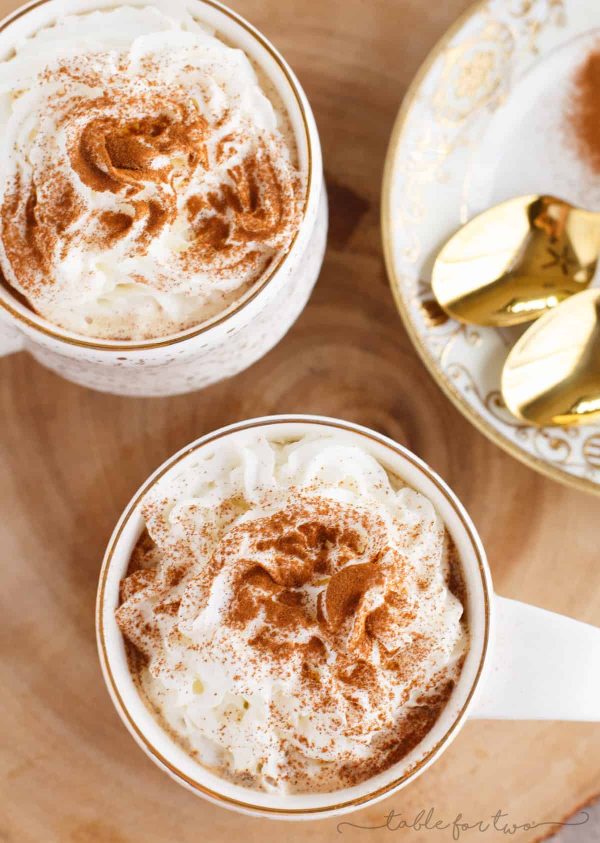 Warm and cozy spicy gingerbread lattes are the only way to beat the cold! These extra spicy gingerbread lattes are the best holiday homemade drink!