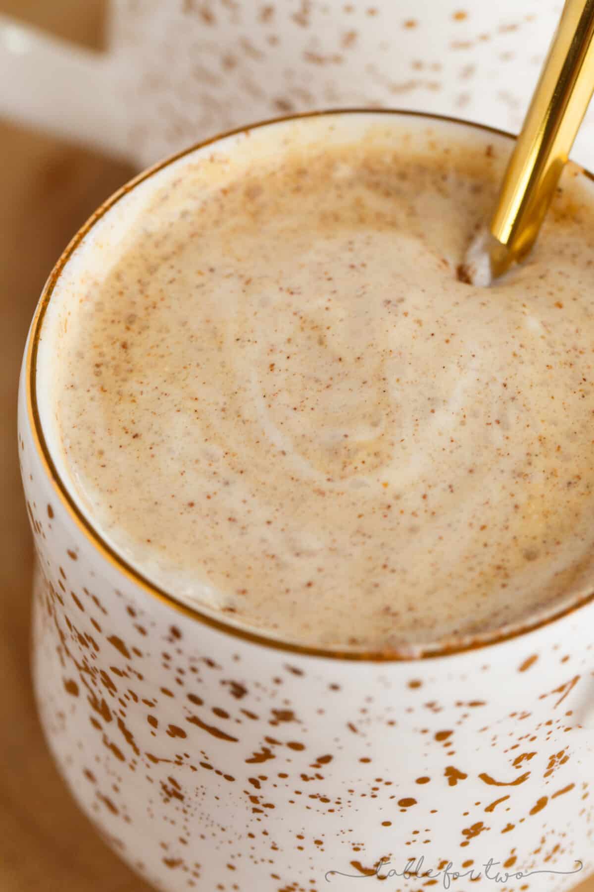 Warm and cozy spicy gingerbread lattes are the only way to beat the cold! These extra spicy gingerbread lattes are the best holiday homemade drink!