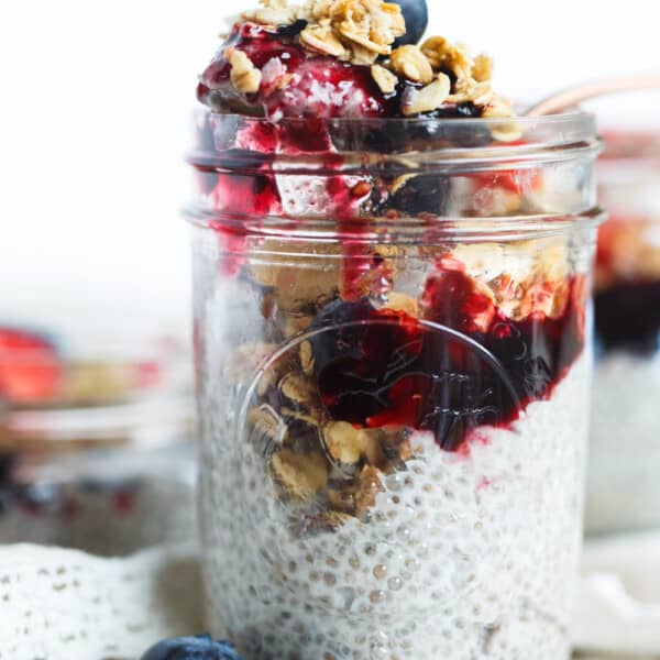 Coconut chia seed pudding with berries and granola is an easy breakfast option packed with flavor and nutrients! It's loaded with fiber, protein, Omega-3 fatty acids and various micronutrients!