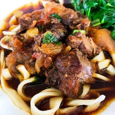 Using your Instant Pot or pressure cooker, you can make this deliciously flavorful, tender, and cozy Taiwanese beef noodle soup right at home!