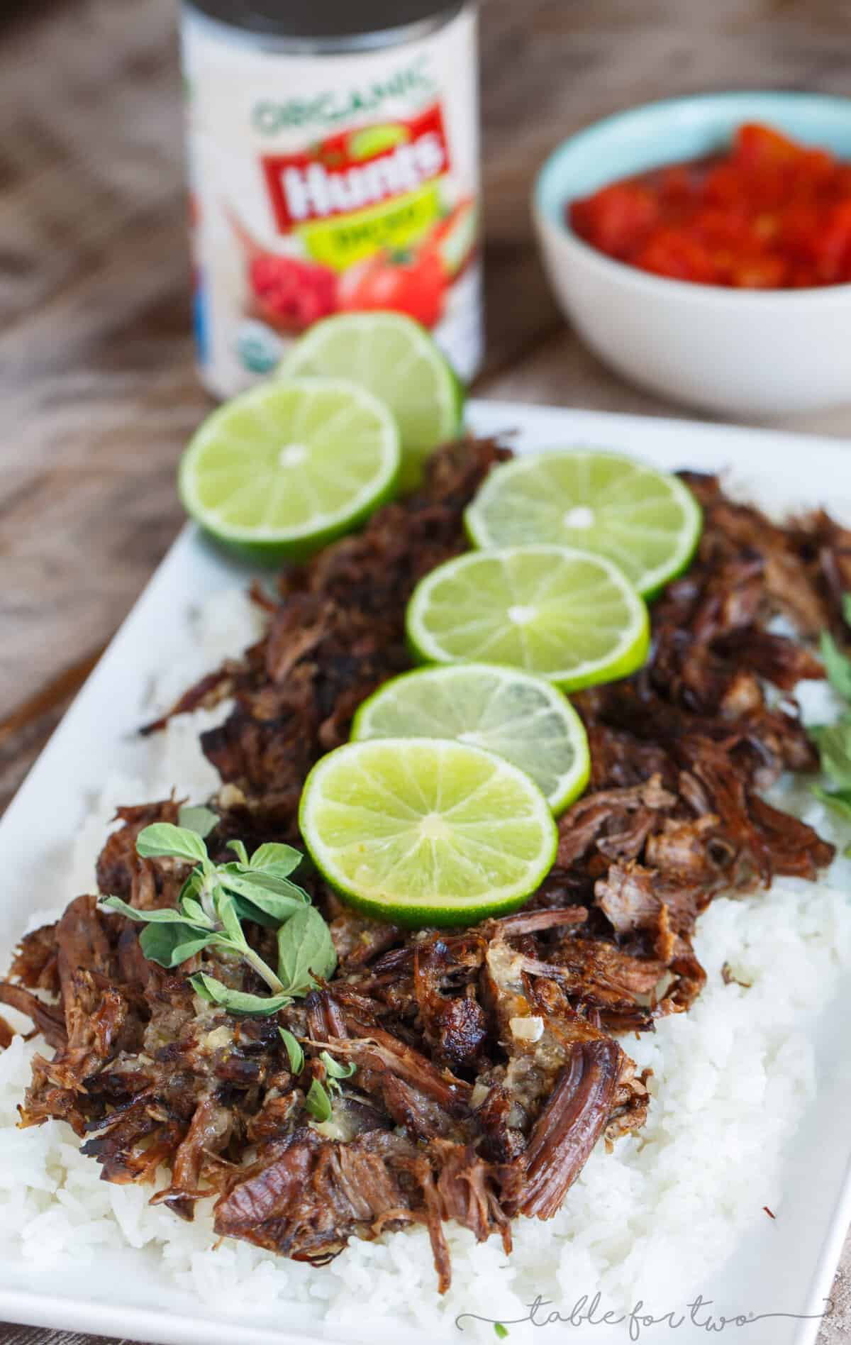 This slow cooker mojo beef and rice is an incredibly flavorful slow cooker meal that is melt-in-your-mouth delicious! Full of citrus flavor and a hint of spice! #HuntsDifference #ad