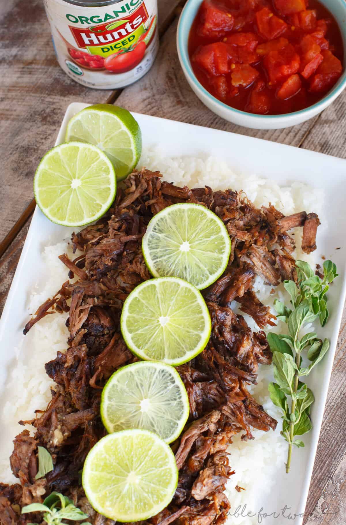 This slow cooker mojo beef and rice is an incredibly flavorful slow cooker meal that is melt-in-your-mouth delicious! Full of citrus flavor and a hint of spice! #HuntsDifference #ad