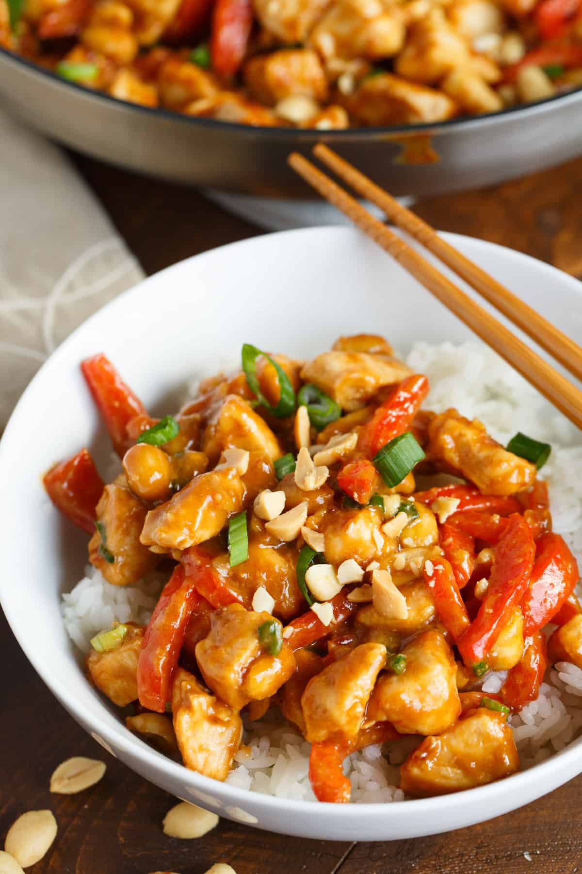 If you've never used peanut butter in a savory dish, this spicy peanut chicken is a dish you must try! It comes together in less than 30 minutes and it's so full of flavor! It will easily become a favorite dinner in no time!