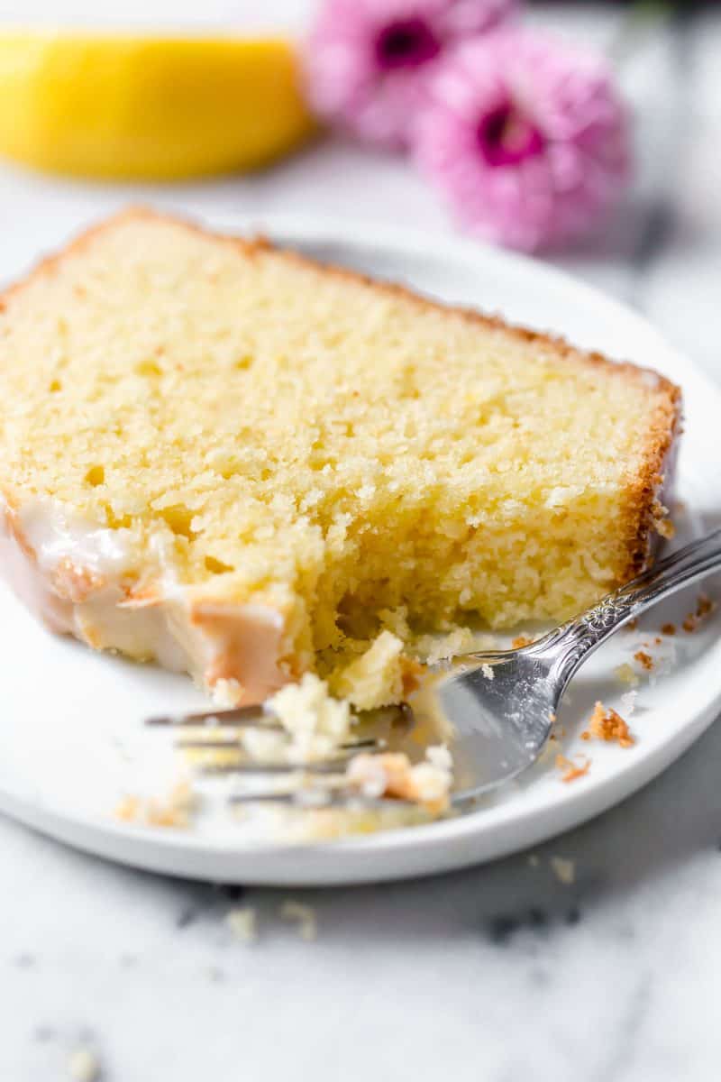 The lemon pound cake itself has a subtle lemon flavor but you really don't get the citrus punch until the glaze hits your tongue. It's tart and sweet at the same time and rounds out the cake part perfectly!